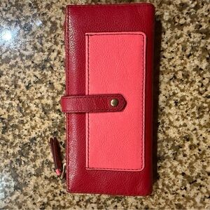 Fossil Red and Gray Leather Wallet